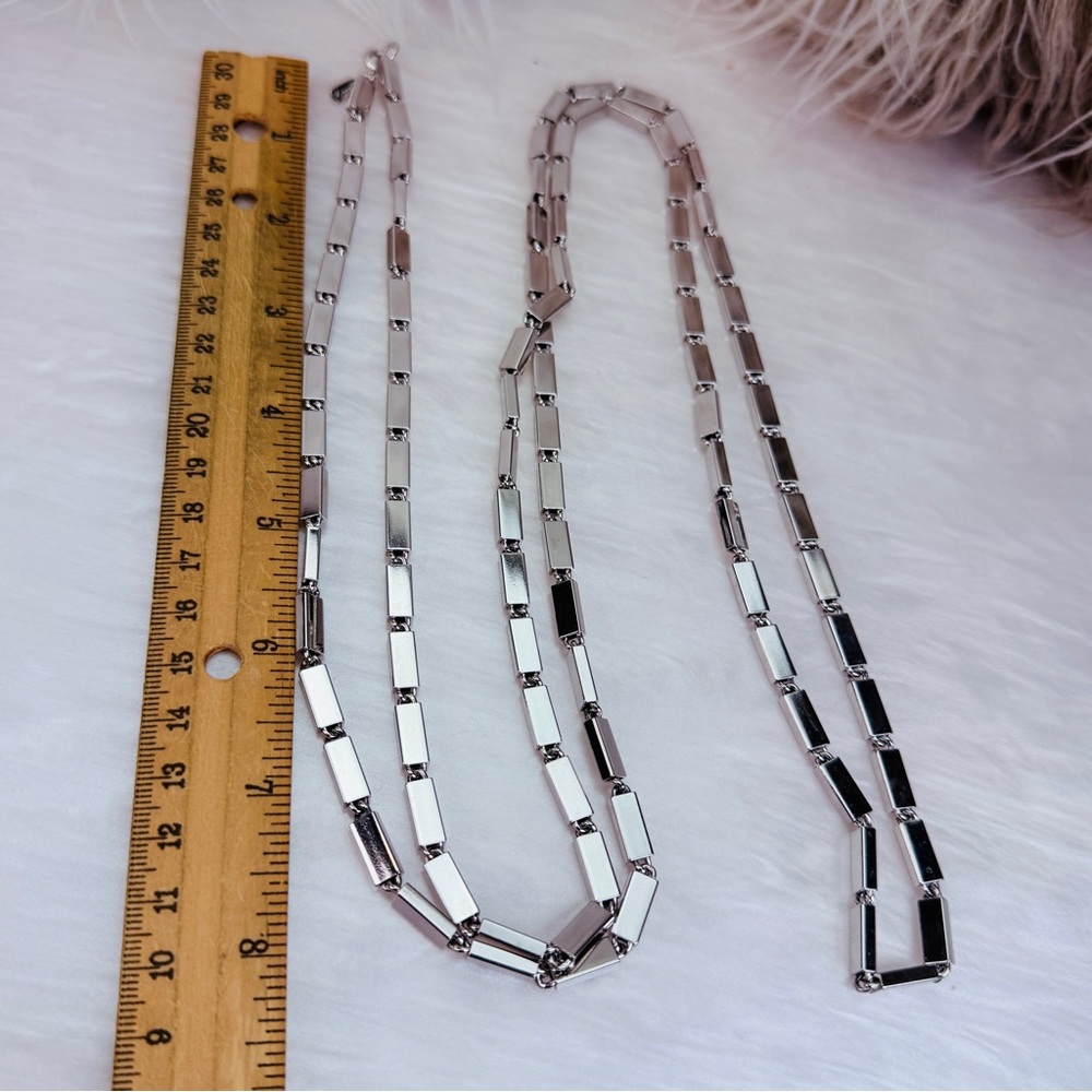 Monet Silvertone Geometric Rectangular Tube 54" L… - image 7